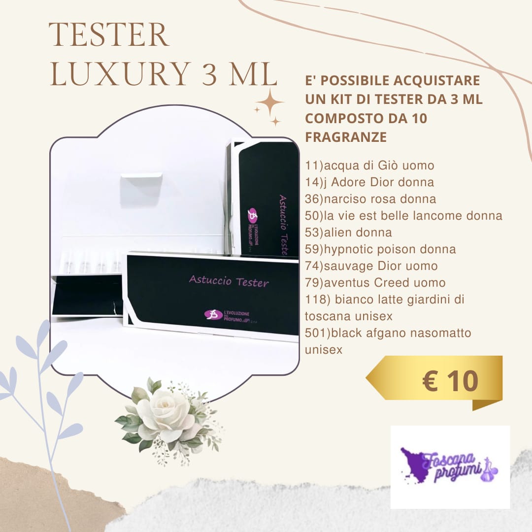 TESTER luxury 3 ML kit completo 10 pezzi